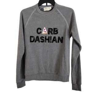 Bow & Drape Carb Dashian sequined grey black pizza slice sweatshirt size Small